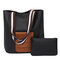 2 PCS/Set Women PU Leather large Capacity Handbags Casual Pure Color Wallet - Black