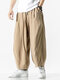 Hommes rétro décontracté large jambe coton lin ample Yoga pantalon - Kaki