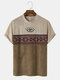 Mens Tribal Geometric Pattern Patchwork Textured Short Sleeve T-Shirts - Apricot