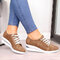 Large Size Women Casual Solid Color Round Toe Lace Up Wedges Loafers - Brown