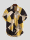 Mens Multi Colorblock Chest Pocket Short Sleeve Shirts - Yellow