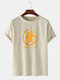 Mens Slogan Chinese Character Print Loose Cotton Linen Short Sleeve T-Shirts - Khaki