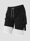 Men Leggings Side Split Zip Pocket Drawstring Quick Dry Activewear Shorts - Black