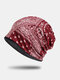 Women Cotton Plus Velvet Dual-use Vintage Cashew Flowers Print Warmth Bib Scarf Beanie Hat - Wine Red
