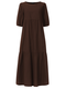 Solid Color O-neck Puff Sleeve Plus Size Dress for Women - Coffee