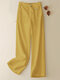 Mujer Algodón sólido Cordón Cintura Casual Recto Pantalones - Amarillo