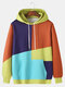Mens Patchwork Colorblock Loose Fit Casual Drawstring Hoodies With Muff Pocket - Yellow