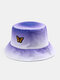 Women Dacron Water Ripple Ombre Embroidered Butterfly Patch Casual Sunscreen Bucket Hat - Purple