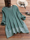 Vintage Patchwork Plaid Long Sleeve Plus Size Blouse - Green