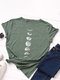 Moon Print Short Sleeve O-neck Loose Casual T-Shirt For Women - Army Green