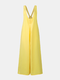 Casual Sleeveless Button Plus Size Pockets Jumpsuit for Women - Yellow