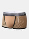 Mens Breathable Mesh Ice Silk Soft Underwear Solid Color U Convex Boxer Briefs - Coffee