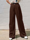 女性用ソリッドポケットストレートレッグパンツ - 褐色