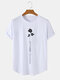Mens Rose Japanese Print Curved Hem Short Sleeve T-Shirts - White