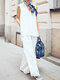 Mujer Camiseta sin mangas lisa con cuello en V Conjunto informal con Pantalones - Blanco