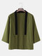 Mens Solid Color Open Front Loose 3/4 Sleeve Kimono - Green