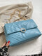 Women Fashion Faux Leather Magnetic Snap Lace Decoration Handbag Crossbody Bag - Blue