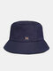 Unisex Cotton M Badge Outdoor Casual Sun Hat Bucket Hat - Navy