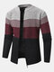 Mens Striped Colorblock Patchwork Zip Plush Lined Warm Knit Cardigans - Beige