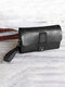 Men Genuine Leather Vintage 6.5 Inch Phone Bag Pen Loops Waist Bag Clutch Bag - Black