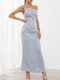 Solid Color Backless Sleeveless Maxi Sexy Dress For Women - Gray