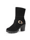 New Trendy Sweet Lamb Wool Zipper Square Heel Short-Calf Winter Boots For Women - Black