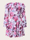 Plus Size Off Shoulder Overly Floral Print Dress - Purple