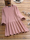 Cross Wrap Solid Color Long Sleeve Casual Blouse For Women - Pink