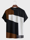 T-shirts à manches courtes et col rond en patchwork de blocs de couleurs irréguliers pour hommes - marron