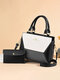 Women Faux Leather Fashion Large Capacity Color Matching Handbag Shoulder Bag - Black
