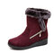 Suede Warm Lined Mid Calf Solid Color Wedges Winter Snow Boots - Wine Red