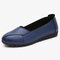 Women Leather Slip on Soft Casual Halved Belt Wearable Flats Shoes - Blue