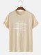 Mens 100% Cotton Simple Lines Graphics Short Sleeve Casual T-Shirt - Apricot