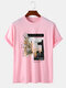 Mens City View Letter Print Crew Neck Cotton Short Sleeve T-Shirts - Pink