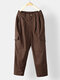 Casual Solid Color Elastic Waist Plus Size Pants with Pockets - Brown