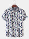 Mens Allover Floral Print Casual Breathable & Thin Short Sleeve Shirts - Blue