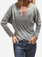 Cross Wrap Solid Color Irregular Long Sleeve Sweater - Grey