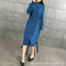 Seasonal Dress Female Over-the-knee Sweater Skirt Knit In The Long Paragraph Trumpet Sleeves Big Swing Skirt New Year Skirt - Blue
