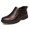 Men Genuine Leather Slip Resistant Slip On Warm Casual Boots - Brown