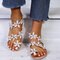 Women Flowers Decor Casual Comfy Clip Toe Strappy Flat Sandals - White