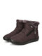Women Solid Color Quilting Zipper Casual Warm Lining Waterproof Snow Short Cotton Boots - Coffee