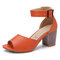 Women's Large Size High Chunky Heel Peep Toe Sandals - Orange