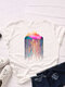 T-shirt con scollo a O a manica corta stampata Rainbow Rain da donna - bianca