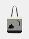 Women Cat Striped Pattern Printing Handbag Shoulder Bag Tote - #02