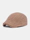 Men Knitted Solid Color Twist Pattern Casual Warmth Beret Flat Cap - Bean Paste Color