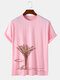 Mens Beach Landscape Print Holiday Short Sleeve Cotton T-Shirts - Pink