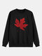 Mens Plain Style Solid Color Maple Leaf Print O-Neck Hoodies - Black