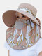 Women Cotton Print And Bowknot Decorative Shawl Hat Neck Guard Sun Protection Shawl Bucket Hat - Khaki