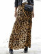 Leopard Print Elastic Waist Plus Size Maxi Skirt - Brown