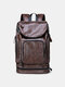 Men Retro USB Charging Earphone Hole Multi-pockets Backpack - Brown
